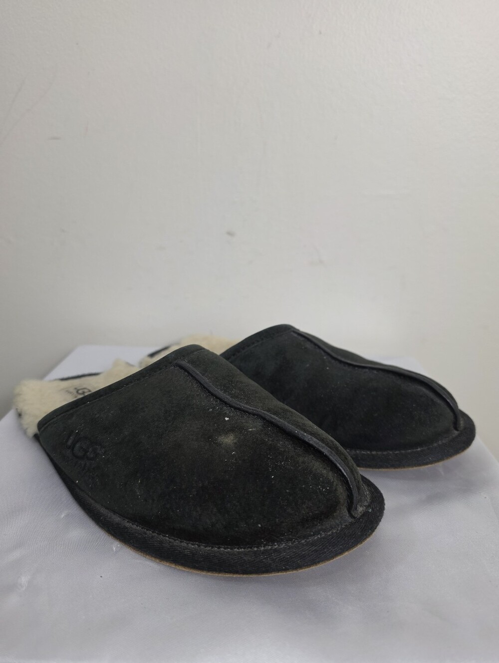 UGG Black Suede Slip-On Shearling-Lined Mules